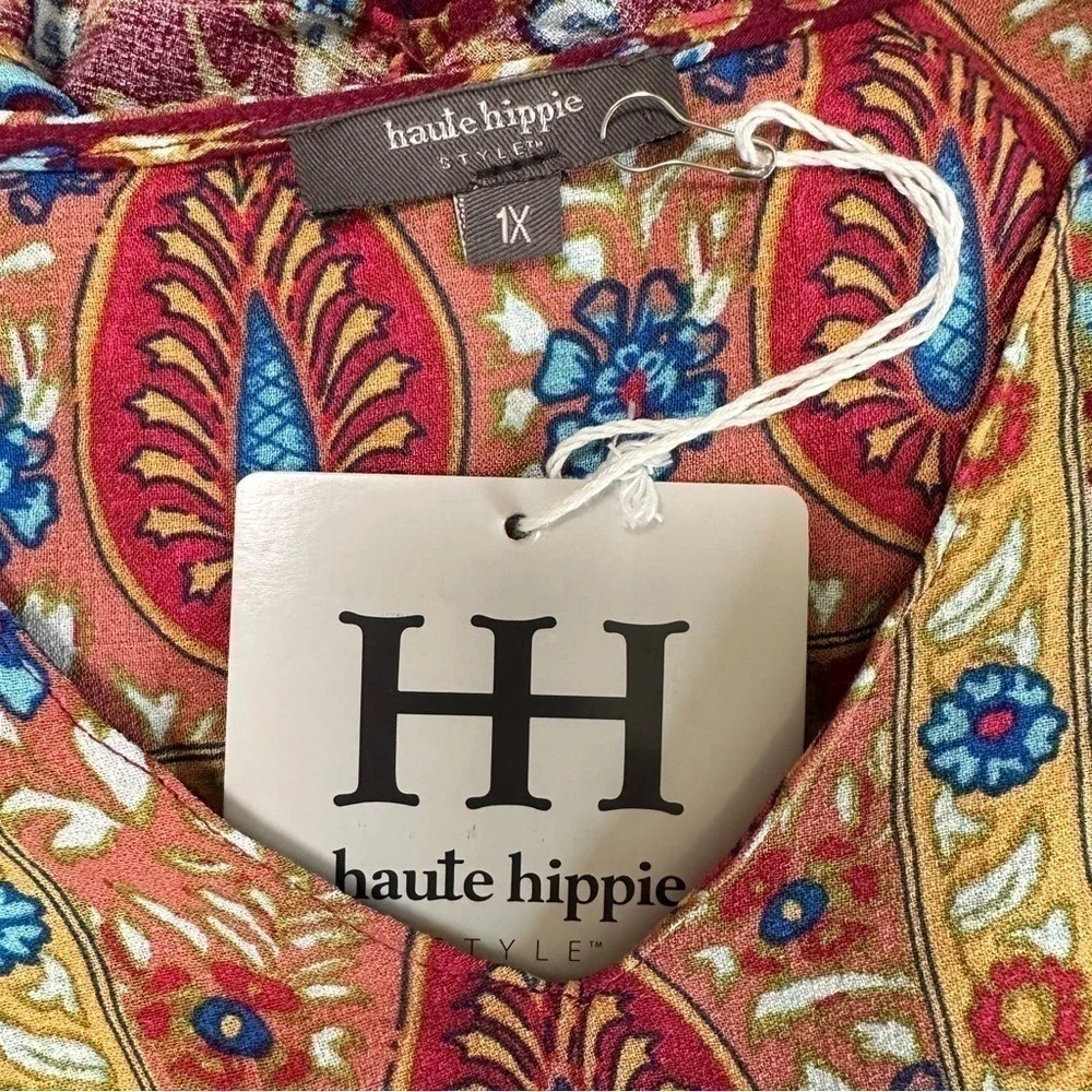 Haute Hippie Boho Floral Print Top with Ruffles - 1X and NWT - Picture 4 of 4